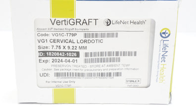 LifeNet Health VG1C-T79P VertiGraft VG1 Cervical Lordotic 7.75 x 9.22mm (x)